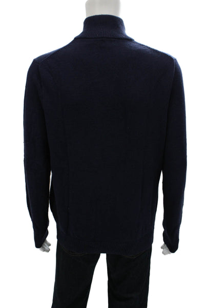 J Crew Mens Pullover Mock Neck Blue Cotton Sweater Size L