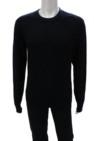 Club Monaco Mens Pullover Sweater Crew Neck Blue Italian Yarn Size L