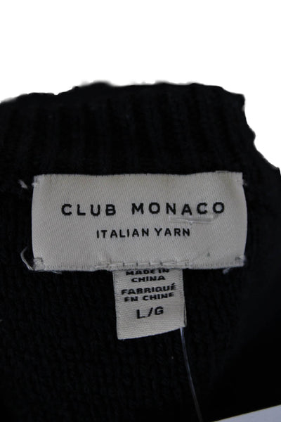 Club Monaco Mens Pullover Sweater Crew Neck Blue Italian Yarn Size L