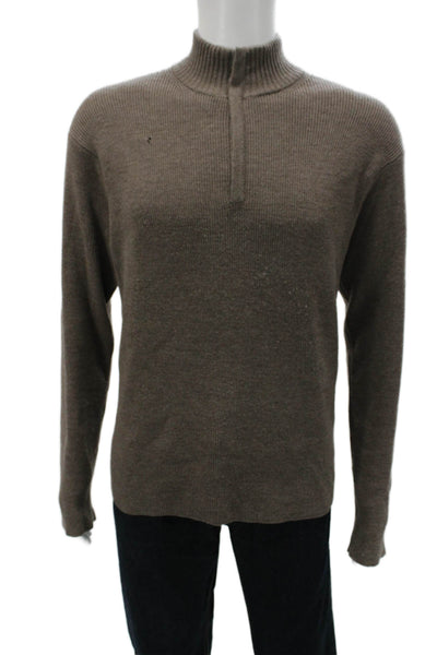 Peter Millar Mens Brown Merino Wool Mock Neck Pullover Sweater Size L