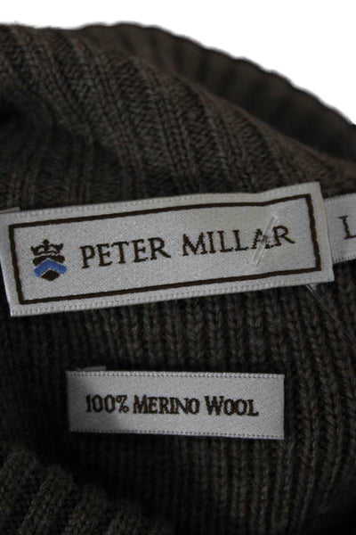 Peter Millar Mens Brown Merino Wool Mock Neck Pullover Sweater Size L