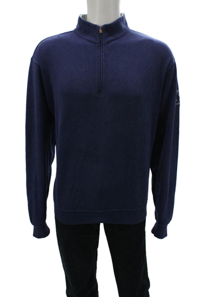 Peter Millar Mens Blue Cotton Mock Neck Pullover Long Sleeve Golf Size L