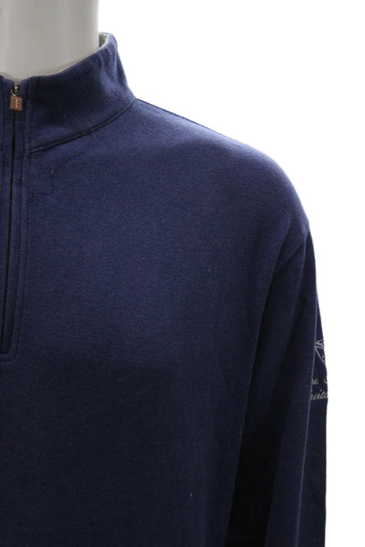 Peter Millar Mens Blue Cotton Mock Neck Pullover Long Sleeve Golf Size L