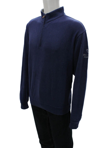 Peter Millar Mens Blue Cotton Mock Neck Pullover Long Sleeve Golf Size L