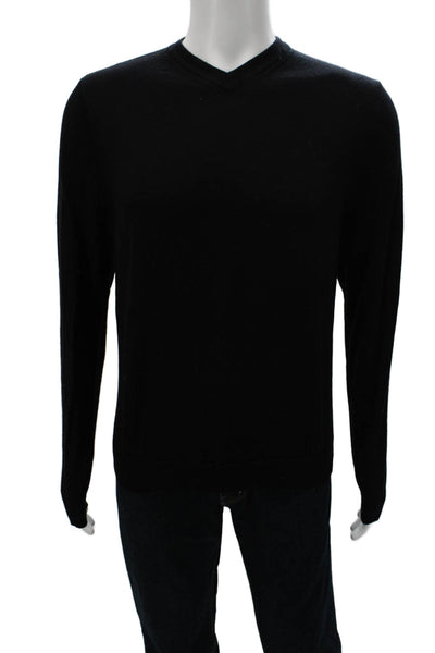 Callaway Mens Pullover Sweater Black V Neck Wool Silk Cashmere Size L