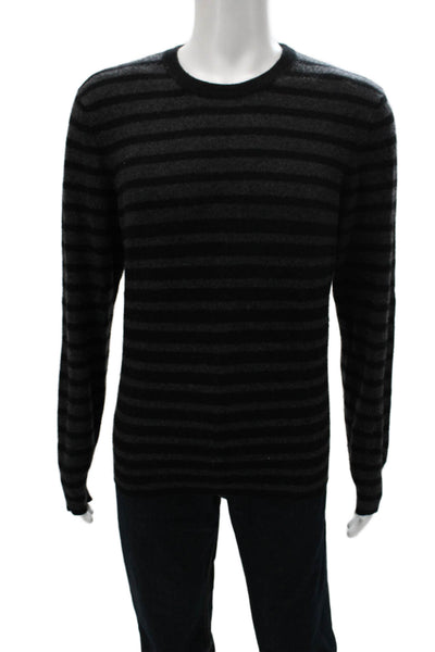 Vince Mens Cashmere Striped Crew Neck Pullover Sweater Black Size XL
