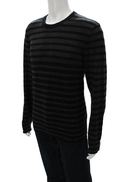 Vince Mens Cashmere Striped Crew Neck Pullover Sweater Black Size XL