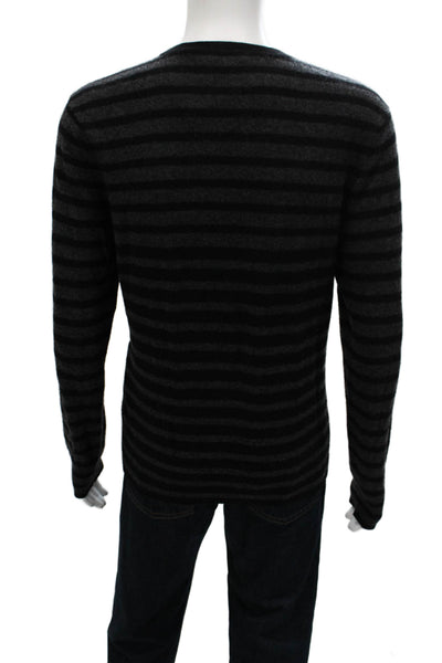 Vince Mens Cashmere Striped Crew Neck Pullover Sweater Black Size XL