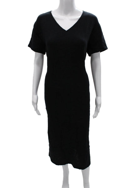 Jenni Kayne Womens Black T-Shirt Dress V-Neck Short Sleeve 100% Cotton Size M