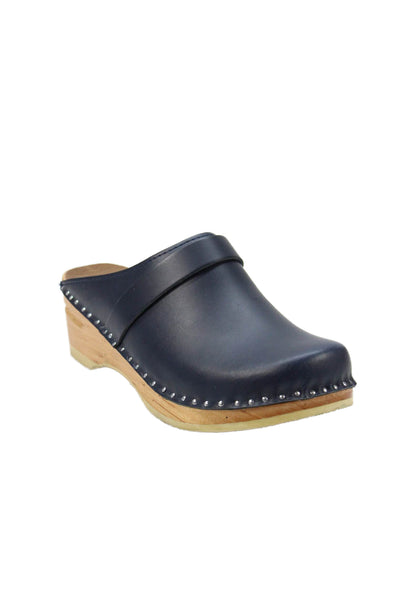 Troentorp Clogs Womens Leather Slide On Studded Clog Heels Navy Blue Size 5