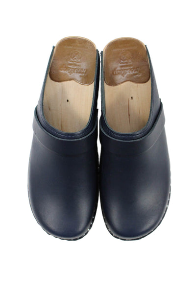 Troentorp Clogs Womens Leather Slide On Studded Clog Heels Navy Blue Size 5