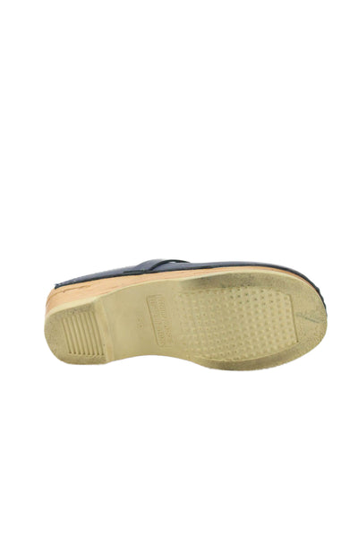 Troentorp Clogs Womens Leather Slide On Studded Clog Heels Navy Blue Size 5
