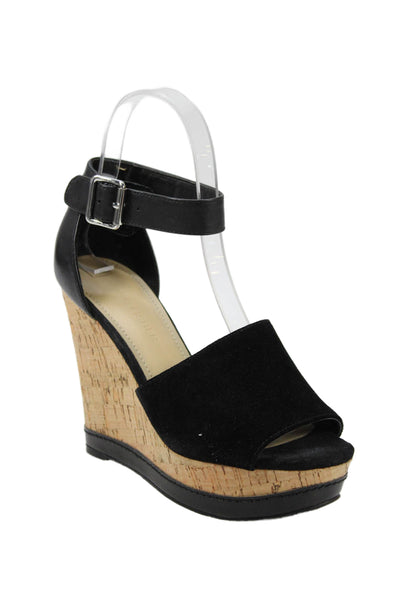 Marc Fisher Womens Suede Cork Platform Wedge Sandals Black Size 5 Medium