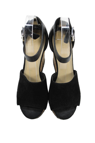 Marc Fisher Womens Suede Cork Platform Wedge Sandals Black Size 5 Medium