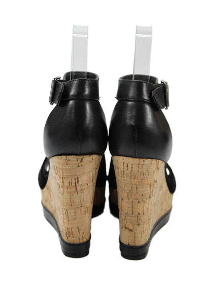 Marc Fisher Womens Suede Cork Platform Wedge Sandals Black Size 5 Medium