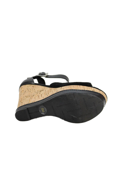 Marc Fisher Womens Suede Cork Platform Wedge Sandals Black Size 5 Medium