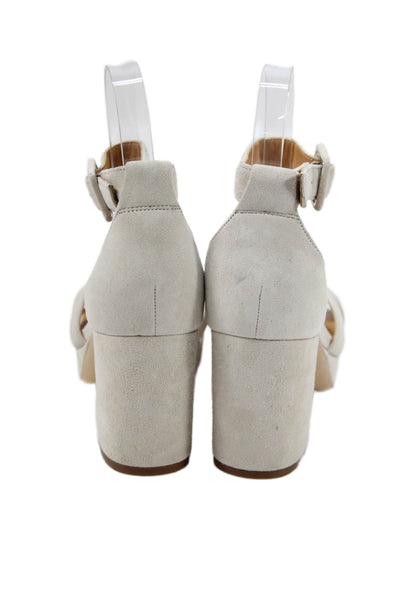 Quince Womens Suede Cross Strap Platform Sandal Heels White Size 5