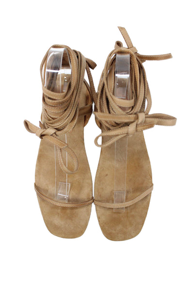 Doen Womens Suede Strappy Lace Up Slingbacks Sandals Brown Size 6