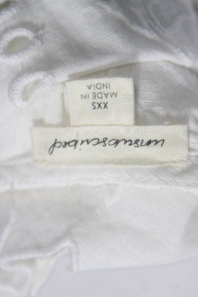 Unsubscribed Women Cropped Blouse White Boatneck Short-Sleeve Linen Size 2XS