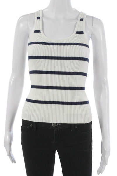 Unsubscribed Womens White Striped Scoop Neck Sleeveless Cotton Tank Size XS