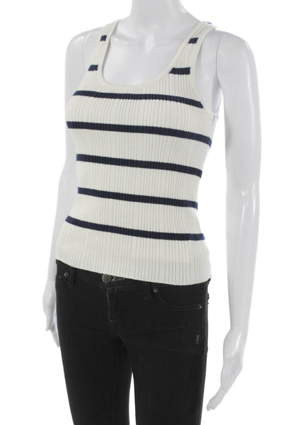 Unsubscribed Womens White Striped Scoop Neck Sleeveless Cotton Tank Size XS