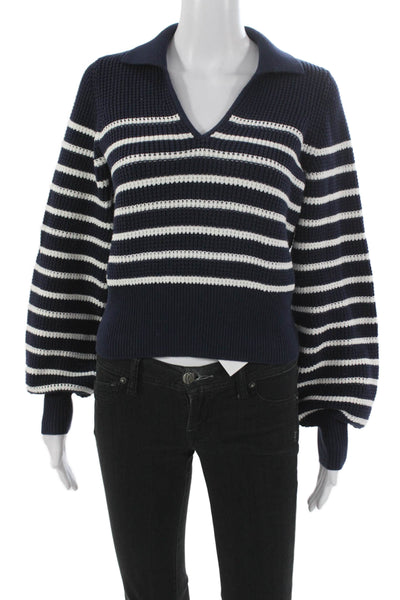 French Connection Womens Striped Collared Cotton Pullover Sweater Blue Size XS