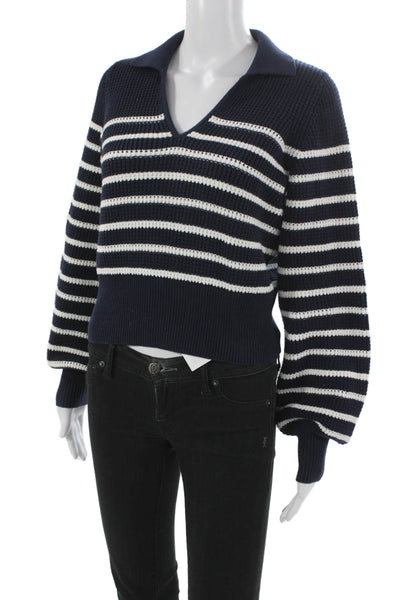French Connection Womens Striped Collared Cotton Pullover Sweater Blue Size XS