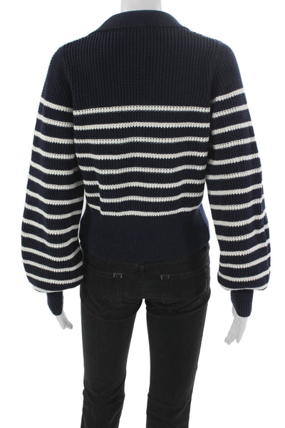 French Connection Womens Striped Collared Cotton Pullover Sweater Blue Size XS