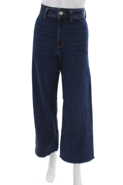Zara Womens Wide-Leg Blue High Rise Cotton Jeans Size 2