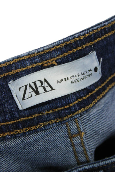 Zara Womens Wide-Leg Blue High Rise Cotton Jeans Size 2