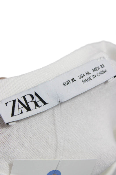 Zara Women Basic Sleeveless Tank White Crew Neck Size XL