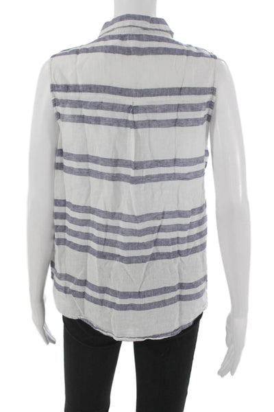 Beach Lunch Lounge Women Sleeveless Striped Linen Collared Button Up Top Size M