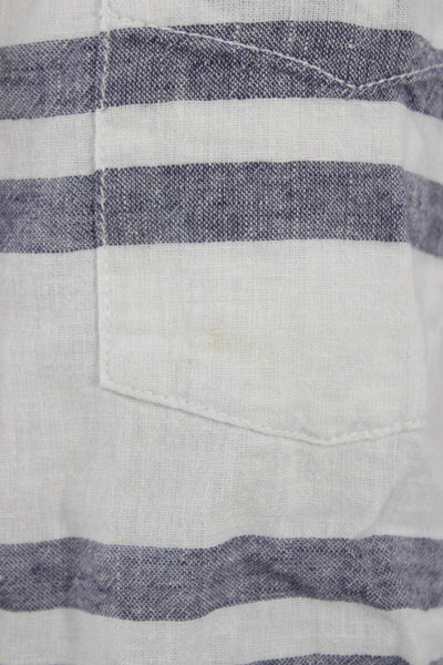 Beach Lunch Lounge Women Sleeveless Striped Linen Collared Button Up Top Size M