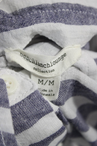Beach Lunch Lounge Women Sleeveless Striped Linen Collared Button Up Top Size M