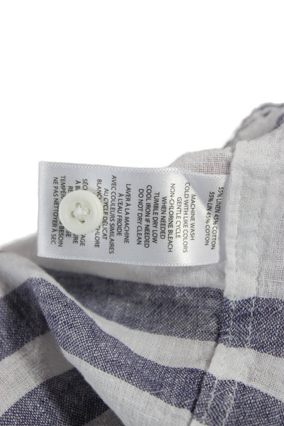 Beach Lunch Lounge Women Sleeveless Striped Linen Collared Button Up Top Size M