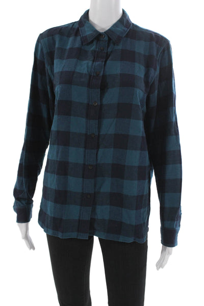 Uniqlo Womens Cotton Blue Checked Collared Button-Up Shirt Long Sleeve Size M
