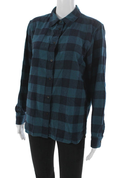 Uniqlo Womens Cotton Blue Checked Collared Button-Up Shirt Long Sleeve Size M