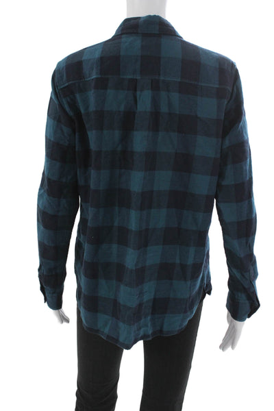 Uniqlo Womens Cotton Blue Checked Collared Button-Up Shirt Long Sleeve Size M
