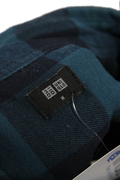 Uniqlo Womens Cotton Blue Checked Collared Button-Up Shirt Long Sleeve Size M