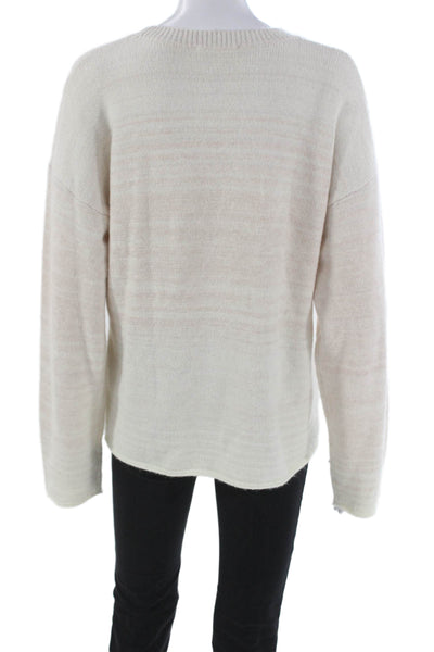 Splendid Women Pullover Sweater Ivory Striped Crew Neck Long Sleeve Size M