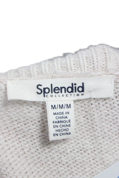 Splendid Women Pullover Sweater Ivory Striped Crew Neck Long Sleeve Size M