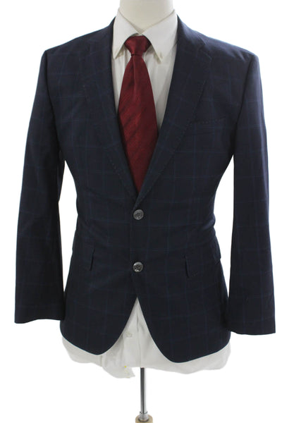 Boss Hugo Boss Mens Blue Check Virgin Wool Blazer Size 38