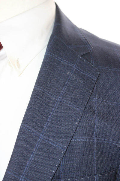 Boss Hugo Boss Mens Blue Check Virgin Wool Blazer Size 38