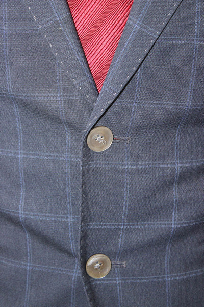 Boss Hugo Boss Mens Blue Check Virgin Wool Blazer Size 38