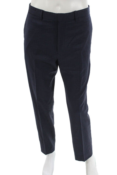 Theory Mens Blue Check Virgin Wool Dress Pants Zip Inseam 30 Size 34