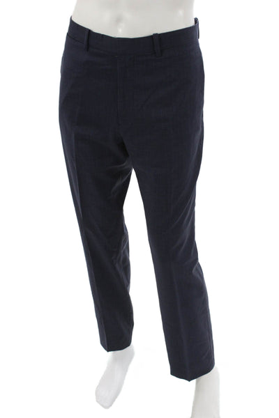 Theory Mens Blue Check Virgin Wool Dress Pants Zip Inseam 30 Size 34