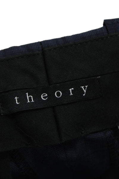 Theory Mens Blue Check Virgin Wool Dress Pants Zip Inseam 30 Size 34