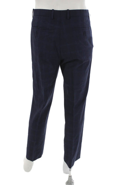 Theory Mens Dress Pants Blue Check Virgin Wool Zip Size 34