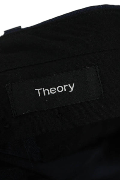 Theory Mens Dress Pants Blue Check Virgin Wool Zip Size 34