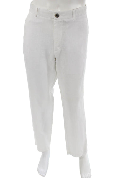 Tasso Elba Mens Dress Pants White Linen Button Front Size 34